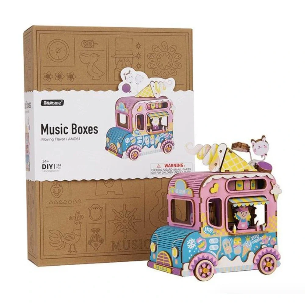 NEW Robotime Music Box DIY Kit Pink Ice Cream Truck Moving Flavor AMD61